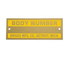 1928-1931 Body Number Plate, Briggs