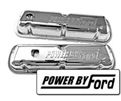 68-70 Valve Covers, Powered by Ford, SB V8, OE, Chrome
