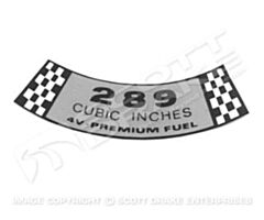 67-68 289 premium fuel airfilterdecal