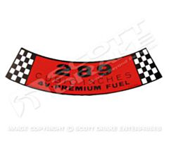 65-66 289-4V Premium fuel luchtfiltersticker
