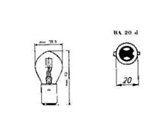 Lamp 12V, 45/35W, Bosch Fitting (2 lipjes), BA20d, Geel