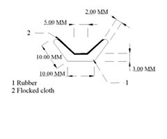 Raamloop. Zwart rubber met vilt bekleed. 10x10x4.75mm