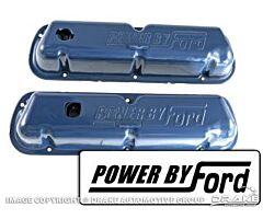 68-70 Valve Covers, Powered by Ford, Blue, OE, Small Block